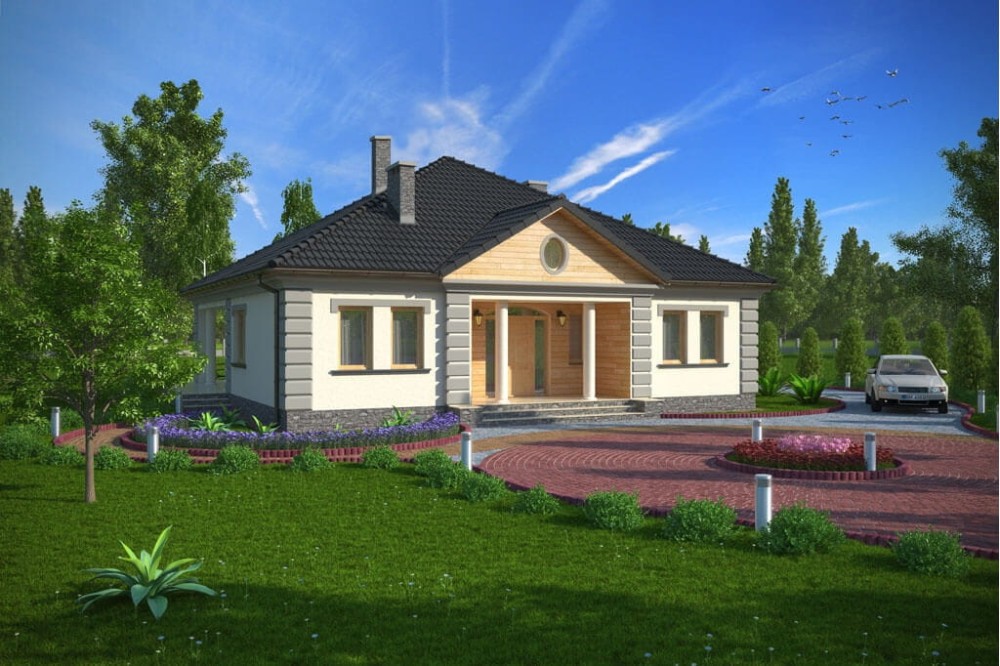Projekt domu Jadwinów DM-6303, parterowy, bez podpiwniczenia, bez garażu-kolorystyka wersja 4