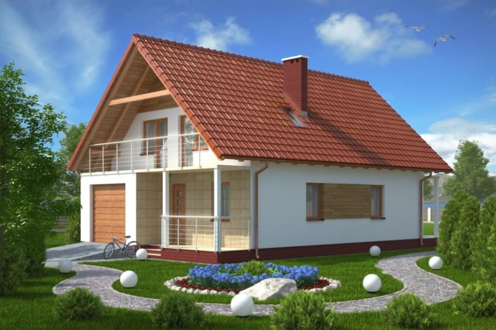 Projekt domu Roztoka DM-6055, parterowy z garażem, z poddaszem mieszkalnym, bez podpiwniczenia-kolorystyka wersja 3