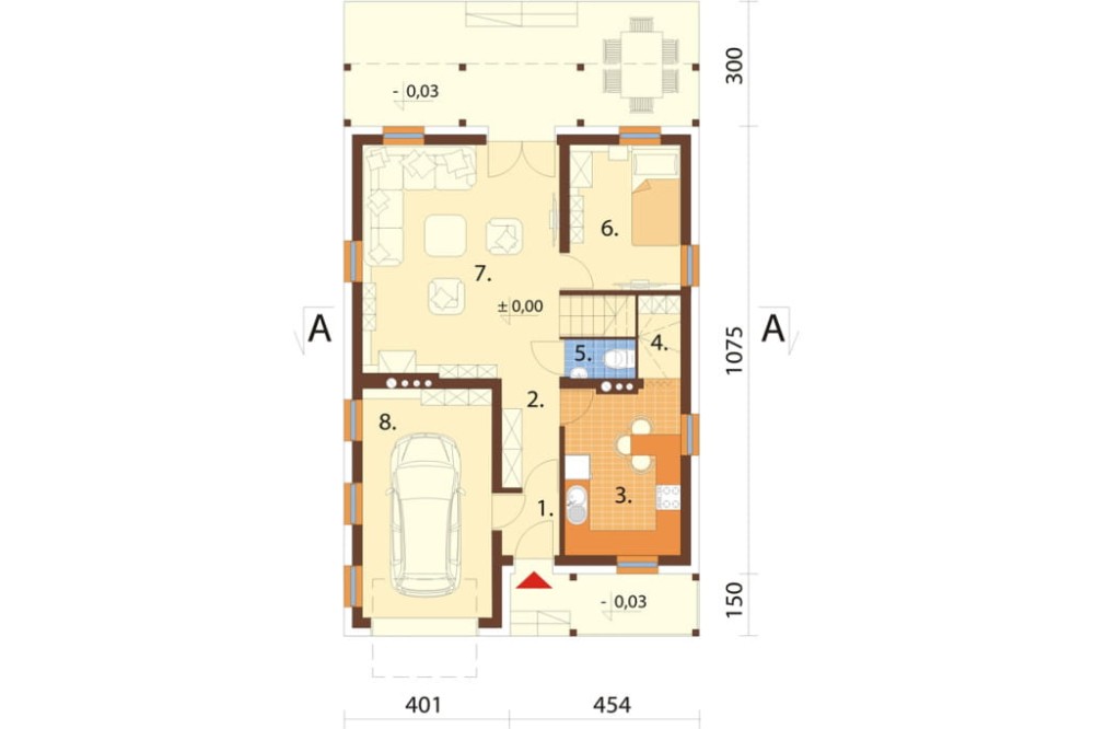 Projekt domu Roztoka DM-6055, parterowy z poddaszem mieszkalnym, bez podpiwniczenia  - rzut parteru