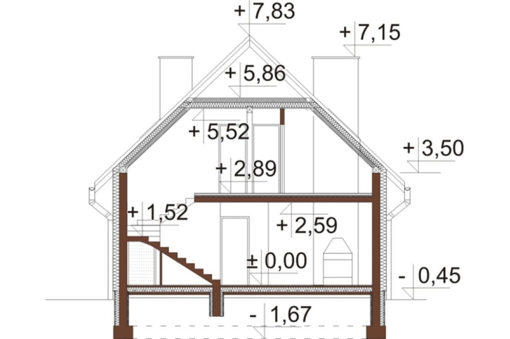 Projekt domu DM-6055  - przekrój A-A