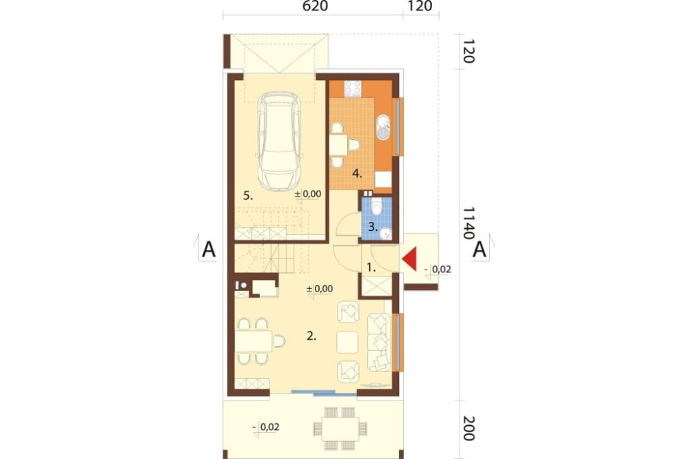 Projekt domu Inovia DM-6707, parterowy z poddaszem użytkowym, z garażem jednostanowiskowym, niepodpiwniczony - rzut parteru