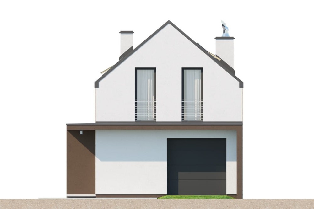 Projekt domu Inovia DM-6707, parterowy z poddaszem użytkowym, z garażem jednostanowiskowym, niepodpiwniczony - elewacja boczna