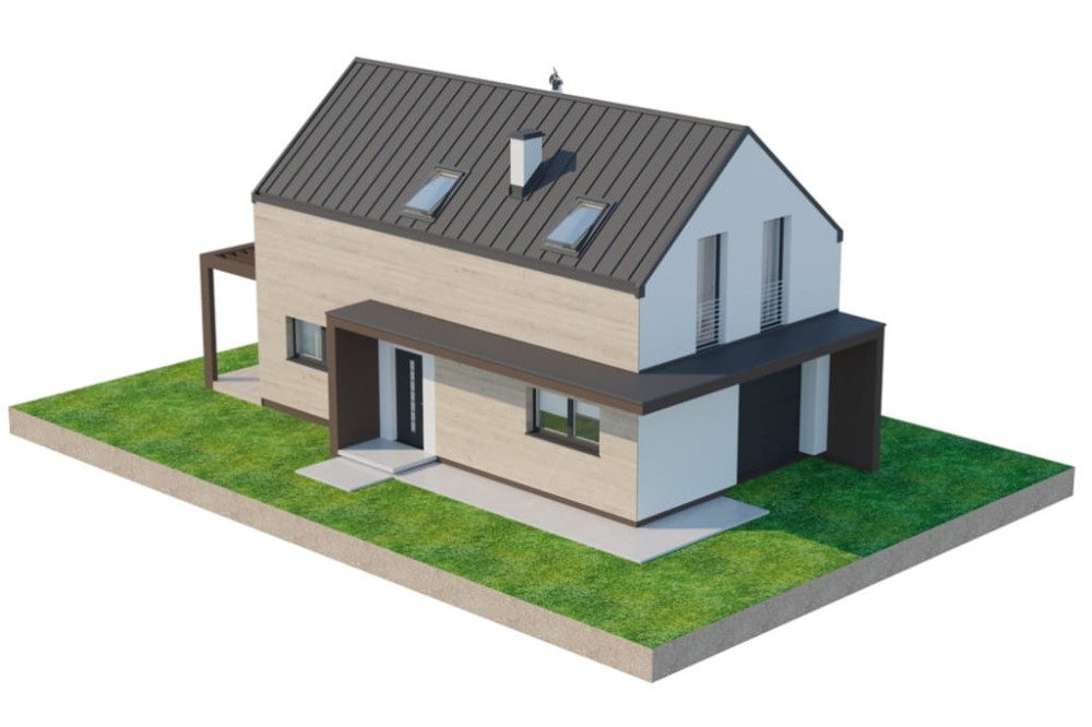 Projekt domu Inovia DM-6707, parterowy z poddaszem użytkowym, z garażem jednostanowiskowym, niepodpiwniczony - model