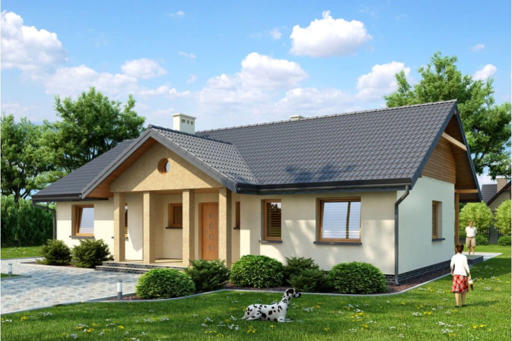 Projekt domu Wiśnicz DM-6292, parterowy, niepodpiwniczony, bez garażu - kolorystyka wersja 1