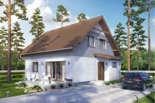 Projekt domu Kroplikowice N DM-6592 N, parterowy z poddaszem użytkowym, jednorodzinny, tradycyjny, bez garażu, bez podpiwniczenia-kolorystyka wersja 1