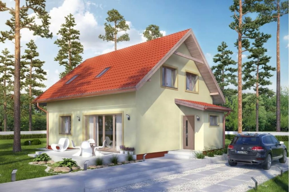 Projekt domu Kroplikowice N DM-6592 N, parterowy z poddaszem użytkowym, jednorodzinny, tradycyjny, bez garażu, bez podpiwniczenia-kolorystyka wersja 2
