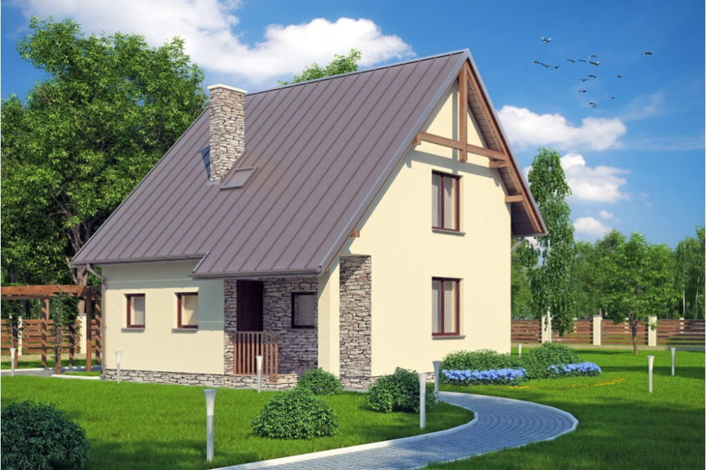 Projekt domu Rajcza DM-6130, parterowy z poddaszem mieszkalnym, bez podpiwniczenia-kolorystyka wersja 2