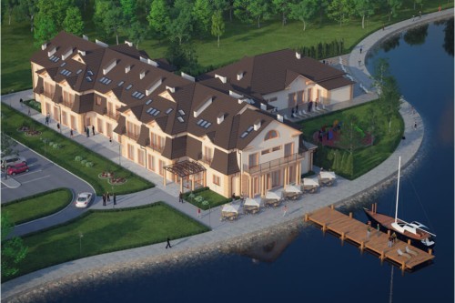 Projekt hotelu K-57, piętrowy z poddaszem użytkowym, niepodpiwniczony, bez garażu - kolorystyka wersja 2