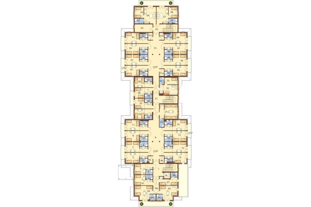 Projekt hotelu K-57, piętrowy z poddaszem użytkowym, niepodpiwniczony, bez garażu - rzut piętra