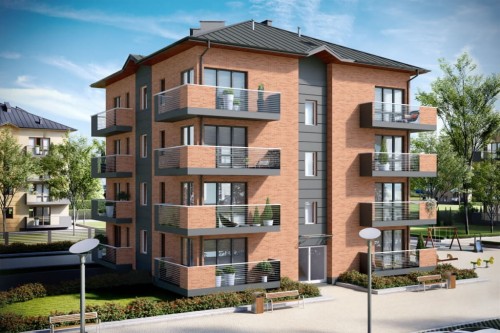 Projekt budynku wielorodzinnego DM-6496 B, trzypiętrowy, ze strychem nieużytkowym z mozliwością do adaptacji, z garażem podziemnym - kolorystyka wersja 2