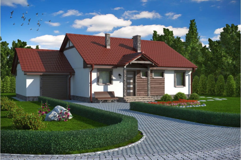 Projekt domu Słowicze DM-5538, parterowy z garażem, bez podpiwniczenia - kolorystyka wersja 3