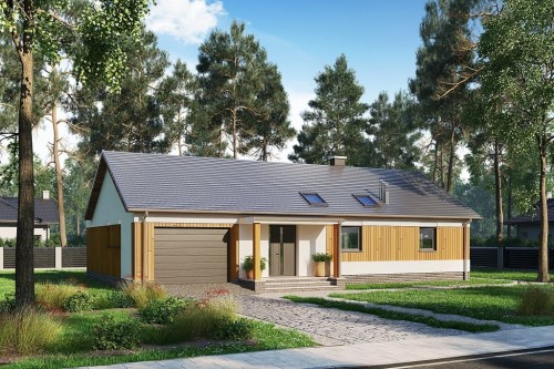 Projekt domu Martis DM-6703, parterowy z garażem jednostanowiskowym - kolorystyka wersja 2