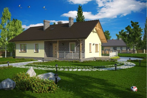 Projekt domu Olendry DM-6319, parterowy bez podpiwniczenia i bez garażu-kolorystyka wersja 1
