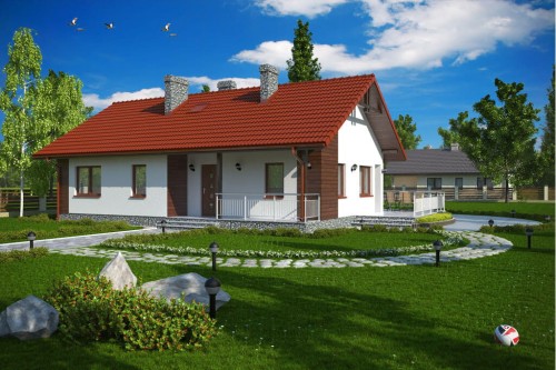 Projekt domu Olendry DM-6319, parterowy bez podpiwniczenia i bez garażu-kolorystyka wersja 2