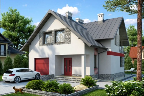 Projekt domu Wesółka DM-6430, parterowy z poddaszem mieszkalnym, z garażem - kolorystyka wersja 2