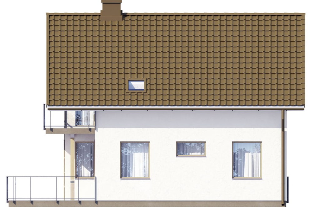 Projekt domu Wawrzynów DM-6536, parterowy z poddaszem mieszkalnym, częściowo podpiwniczony - wizualizacja elewacji ogrodowej