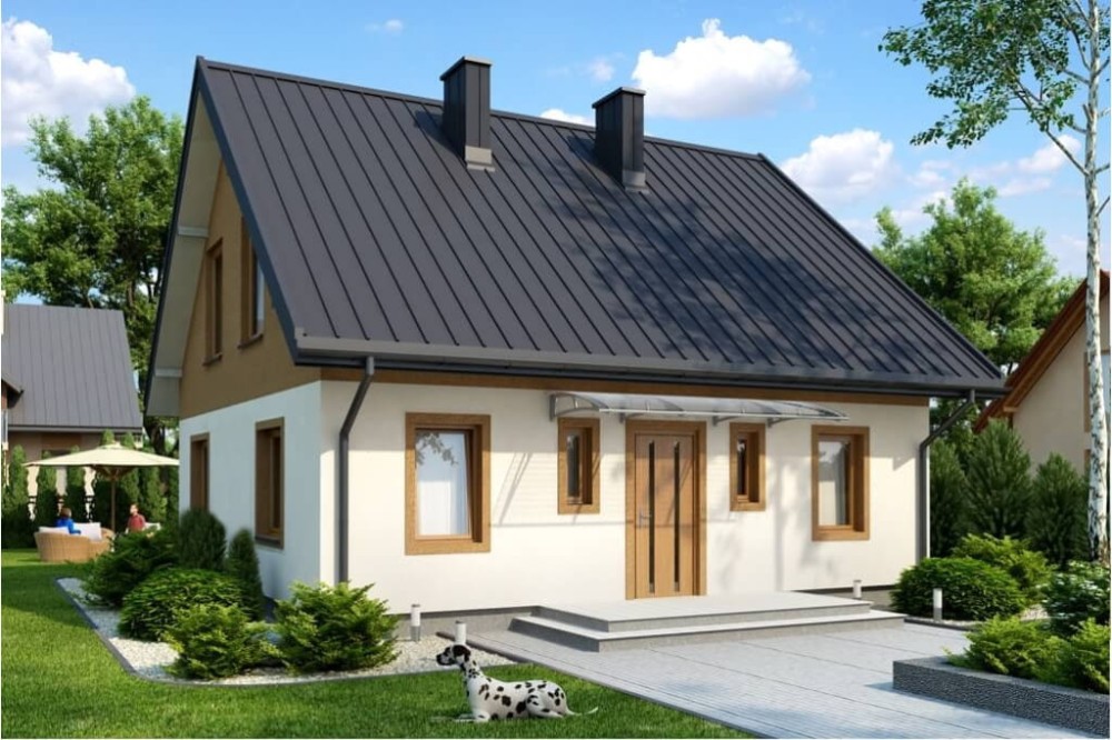 Projekt domu Żarnowiec DM-6519, parterowy z poddaszem mieszkalnym, bez garażu, niepodpiwniczony-kolorystyka wersja 2
