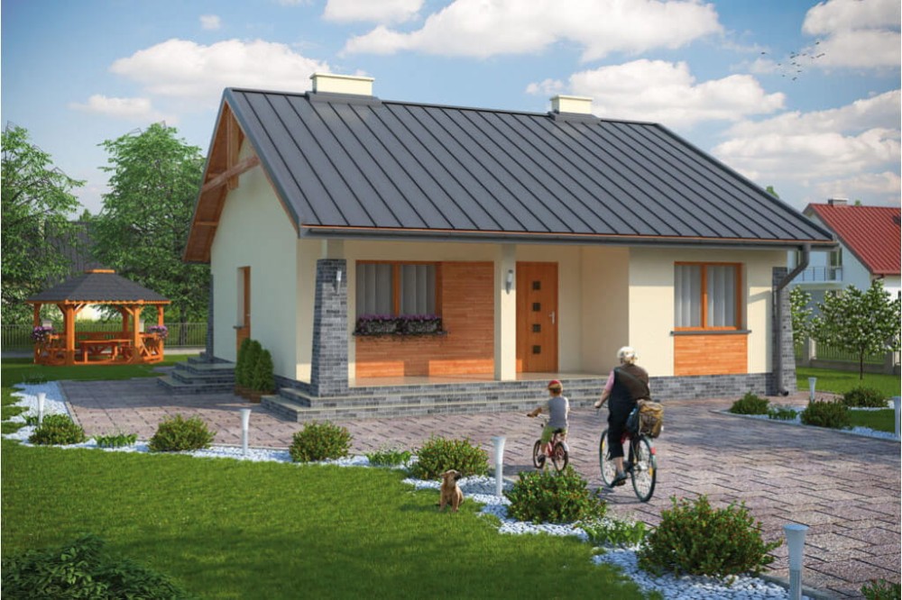 Projekt domu Opatkowice L-6298 , parterowy, jednorodzinny dworkowy, bez garażu, bez podpiwniczenia-kolorystyka wersja 1