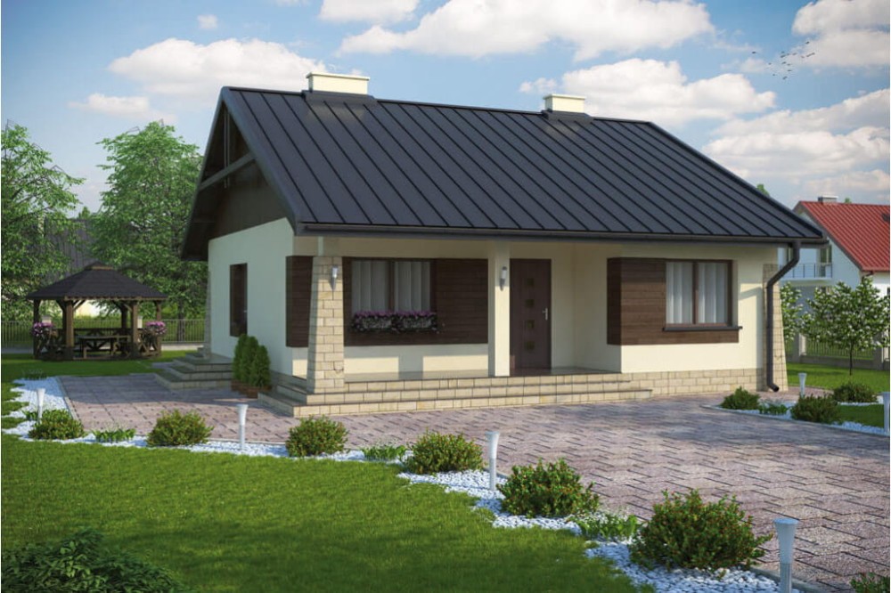Projekt domu Opatkowice L-6298 , parterowy, jednorodzinny dworkowy, bez garażu, bez podpiwniczenia-kolorystyka wersja 4