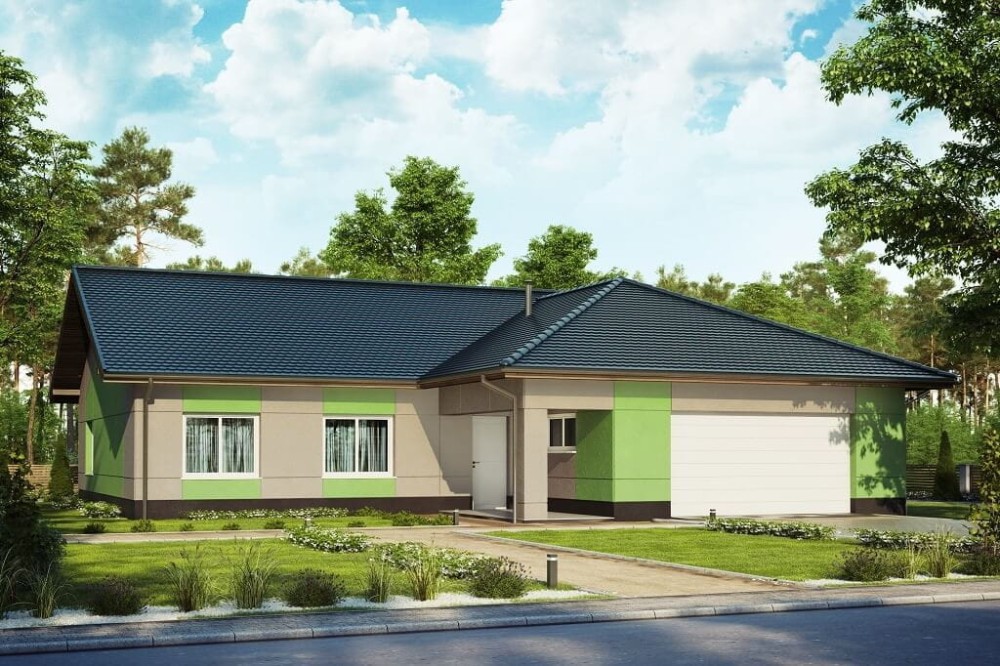 Projekt domu Miluszyk DM-6641, parterowy z garażem dwustanowiskowym - kolorystyka wersja 2