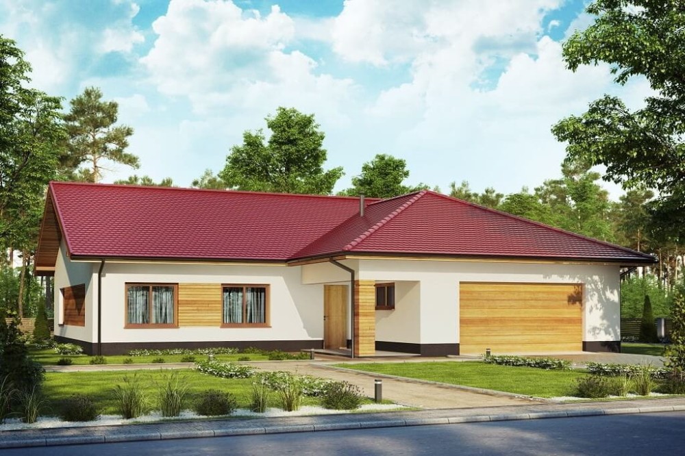 Projekt domu Miluszyk DM-6641, parterowy z garażem dwustanowiskowym - kolorystyka wersja 3