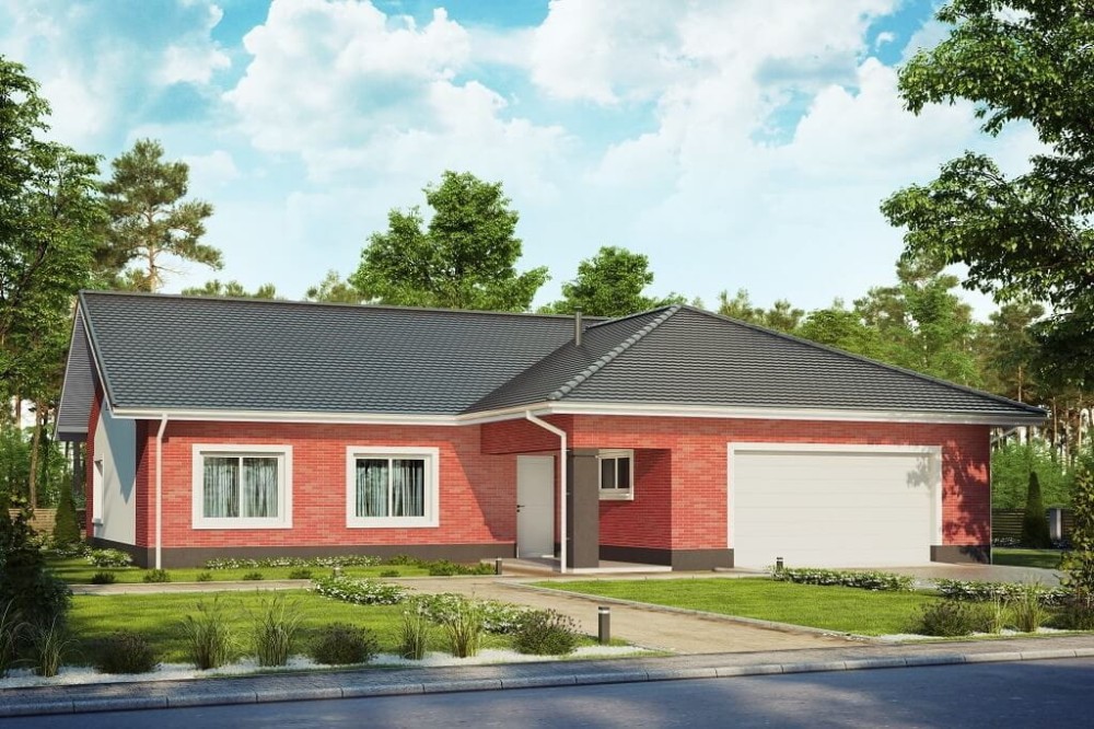 Projekt domu Miluszyk DM-6641, parterowy z garażem dwustanowiskowym - kolorystyka wersja 4