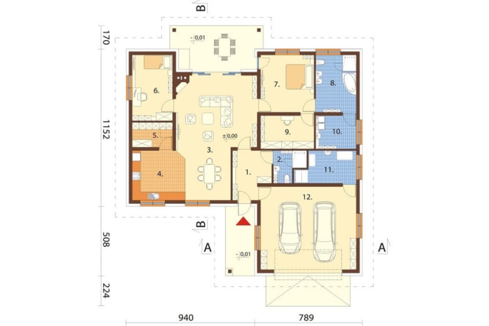 Projekt domu Miluszyk DM-6641, parterowy z garażem dwustanowiskowym -  rzut parteru