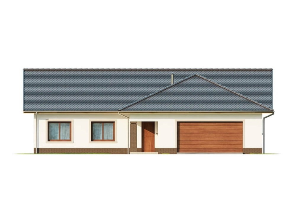 Projekt domu Miluszyk DM-6641, parterowy z garażem dwustanowiskowym - wizualizacja elewacji frontowej