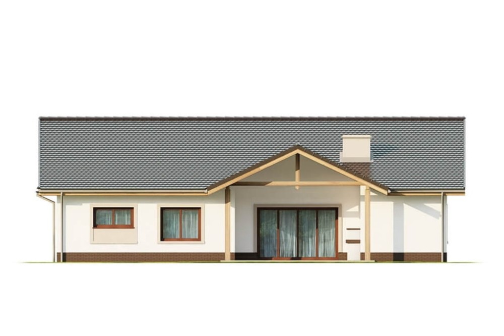 Projekt domu Miluszyk DM-6641, parterowy z garażem dwustanowiskowym - wizualizacja elewacji ogrodowej