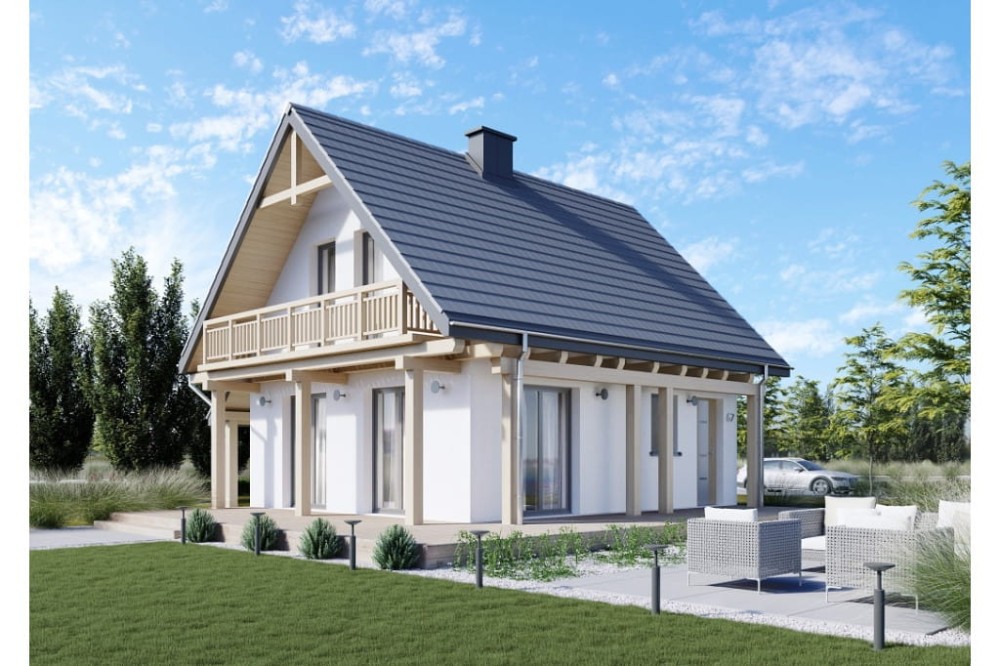 Projekt domu Biforis DM-6700, parterowy z poddaszem użytkowym, niepodpiwniczony i bez garażu - wizualizacja elewacji