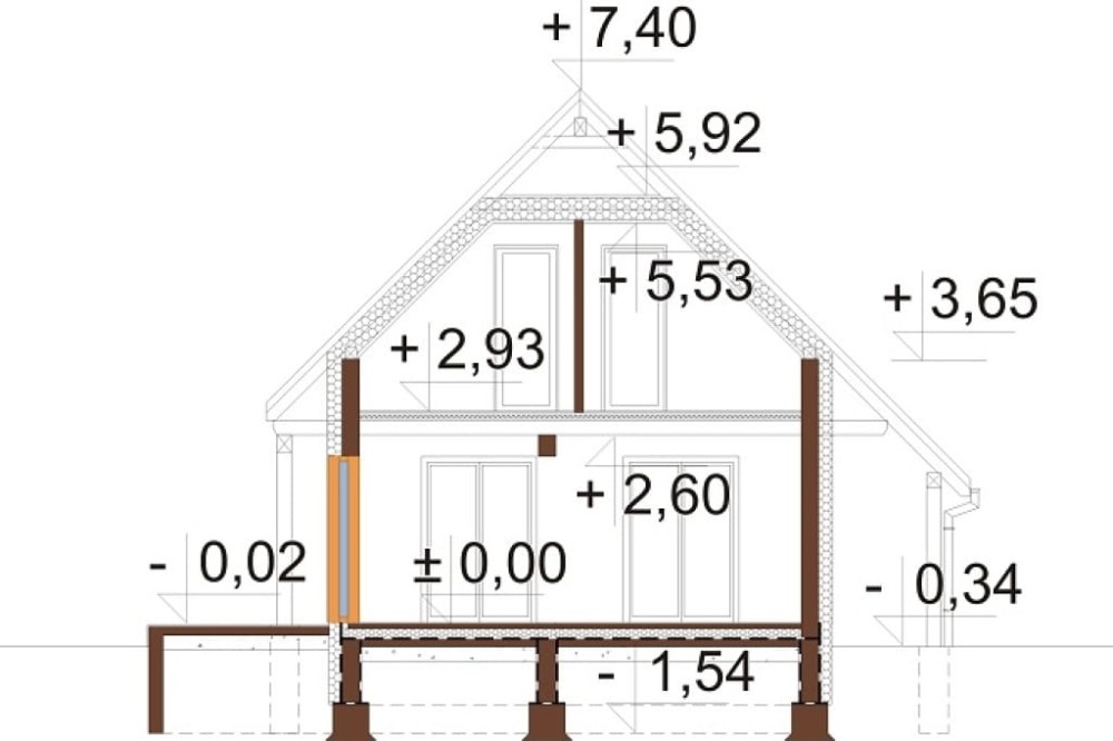 Projekt domu Biforis DM-6700, parterowy z poddaszem użytkowym, niepodpiwniczony i bez garażu - przekrój A-A