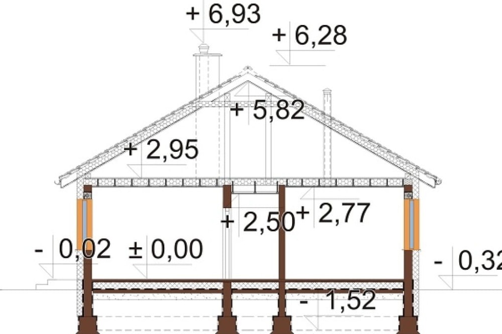 Projekt domu Izelia 2 L-6741, parterowy, niepodpiwniczony, bez garażu - przekrój A-A