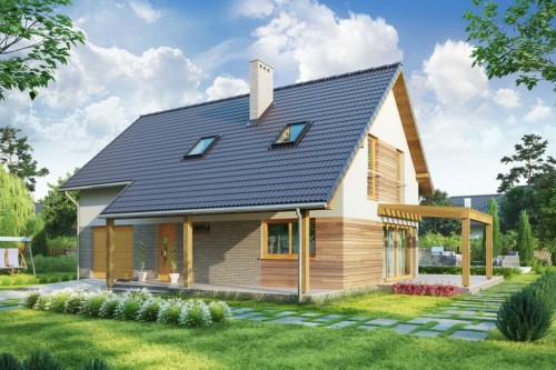 Projekt domu Rutwica DM-6631, parterowy z poddaszem użytkowym, z garażem, jednorodzinny - kolorystyka wersja 1