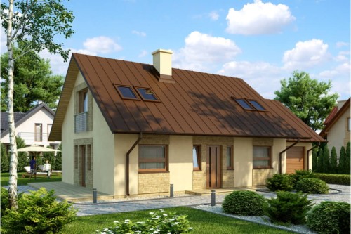 Projekt domu Brochocinek DM-6515, parterowy z garażem, poddaszem mieszkalnym, bez podpiwniczenia - wizualizacja elewacji