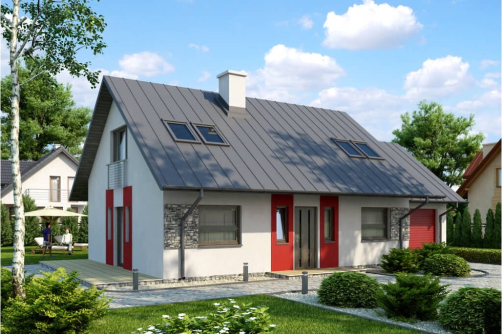 Projekt domu Brochocinek DM-6515, parterowy z garażem, poddaszem mieszkalnym, bez podpiwniczenia-kolorystyka wersja 3