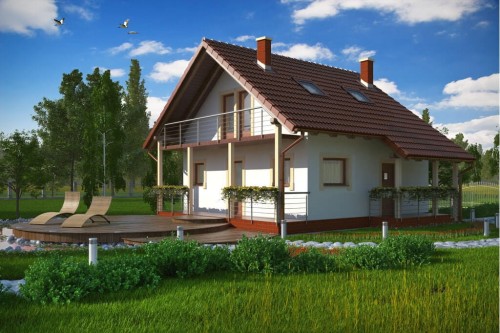 Projekt domu Krasiczyn DM-6223, parterowy, z poddaszem użytkowym, jednorodzinny, tradycyjny, bez garażu, bez podpiwniczenia-kolorystyka wersja 2