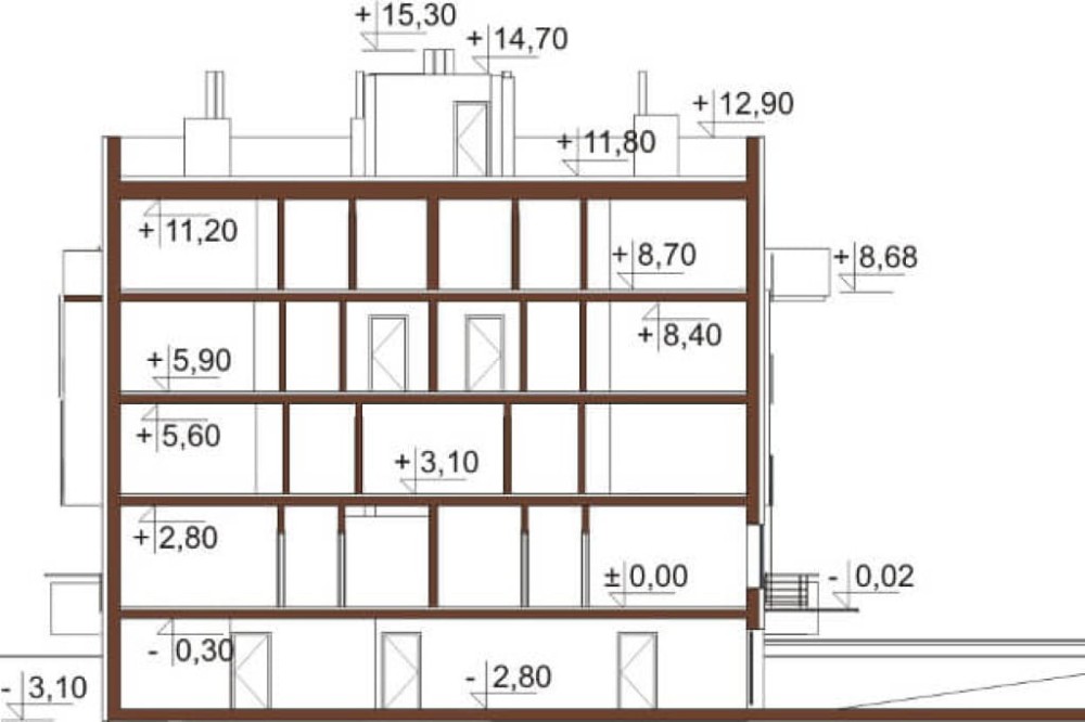 Projekt domu Budynek wielorodzinny DM-6549, piętrowy, z podpiwniczeniem, wielorodzinny, nowoczesny - przekrój B-B