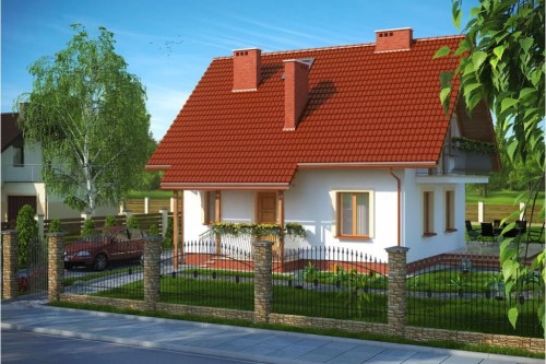 Projekt domu Turowice D2 L-6190 D2, parterowy, z poddaszem użytkowym, jednorodzinny, tradycyjny, bez garażu - kolorystyka wersja 2