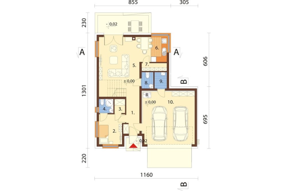 Projekt domu Conssat DM-6760,  parterowy z poddaszem użytkowym, garażem dwustanowiskowym - rzut parteru
