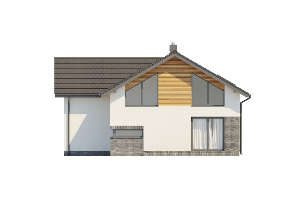 Projekt domu Conssat DM-6760,  parterowy z poddaszem użytkowym, garażem dwustanowiskowym - wizualizacja elewacji ogrodowej