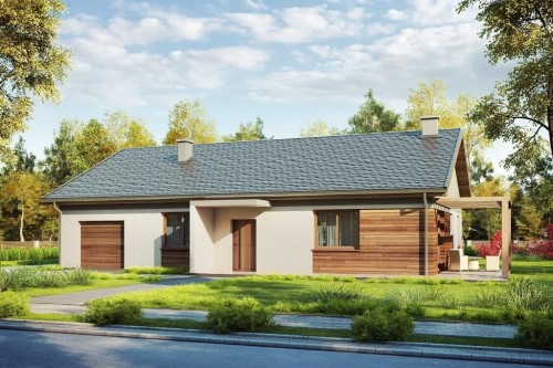 Projekt domu Mechowniczek DM-6661, parterowy, niepodpiwniczony, jednorodzinny - kolorystyka wersja 1