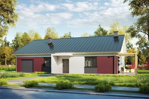 Projekt domu Mechowniczek DM-6661, parterowy, niepodpiwniczony, jednorodzinny - kolorystyka wersja 2