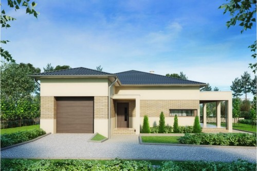 Projekt domu Czartawa DM-6526, blizniak bez podpiwniczenia, z garażem jednostanowiskowym - kolorystyka wersja 1