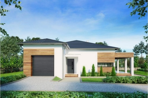 Projekt domu Czartawa DM-6526, blizniak bez podpiwniczenia, z garażem jednostanowiskowym - kolorystyka wersja 2