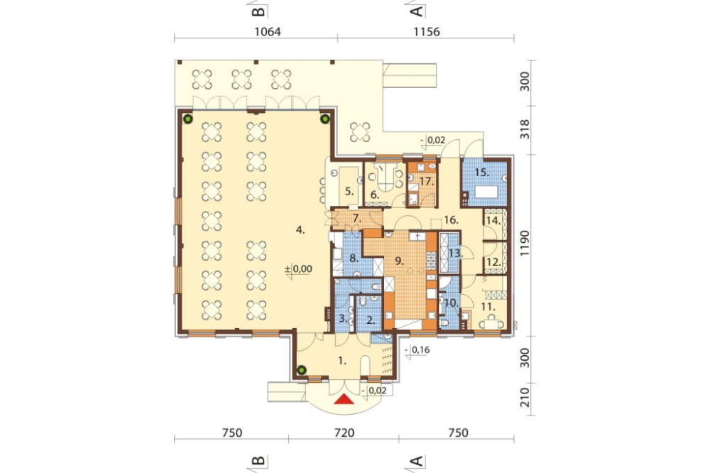 Projekt restauracji K-01 C, budynek parterowy, niepodpiwniczony - rzut parteru
