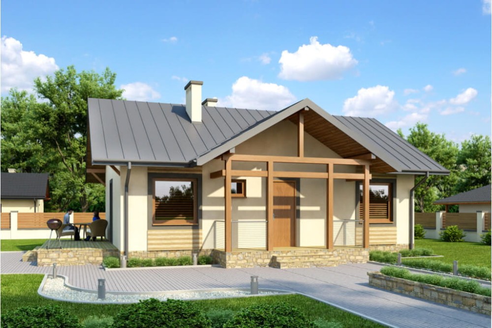 Projekt domu Podzamcze DM-6255, parterowy z antresolą, bez podpiwniczenia - kolorystyka wersja 1