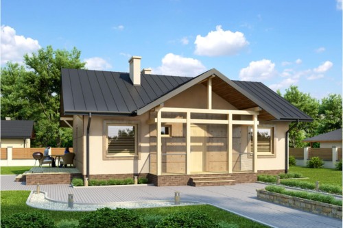 Projekt domu Podzamcze DM-6255, parterowy z antresolą, bez podpiwniczenia - kolorystyka wersja 2