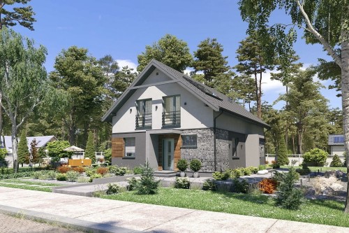 Projekt domu Favianis DM-6713, dwulokalowy, parterowy z poddaszem użytkowym, niepodpiwniczony, bez garażu - kolorystyka wersja 2