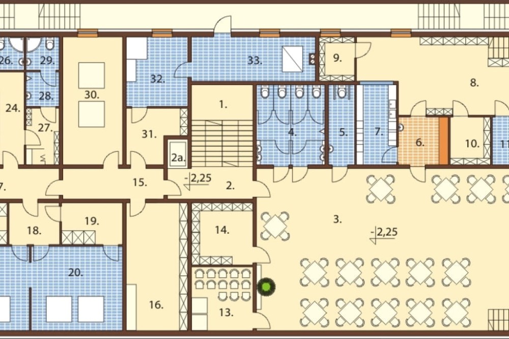 Projekt hotelu K-74 -  piętrowy, podpiwniczony, bez garażu - rzut piwnicy
