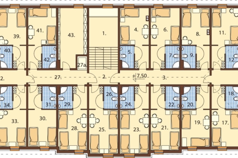 Projekt hotelu K-74 -  piętrowy, podpiwniczony, bez garażu - rzut piętra / antresoli